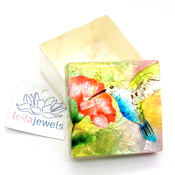 Hummingbird Capiz Shell Painted Trinket Box - Leila Jewels