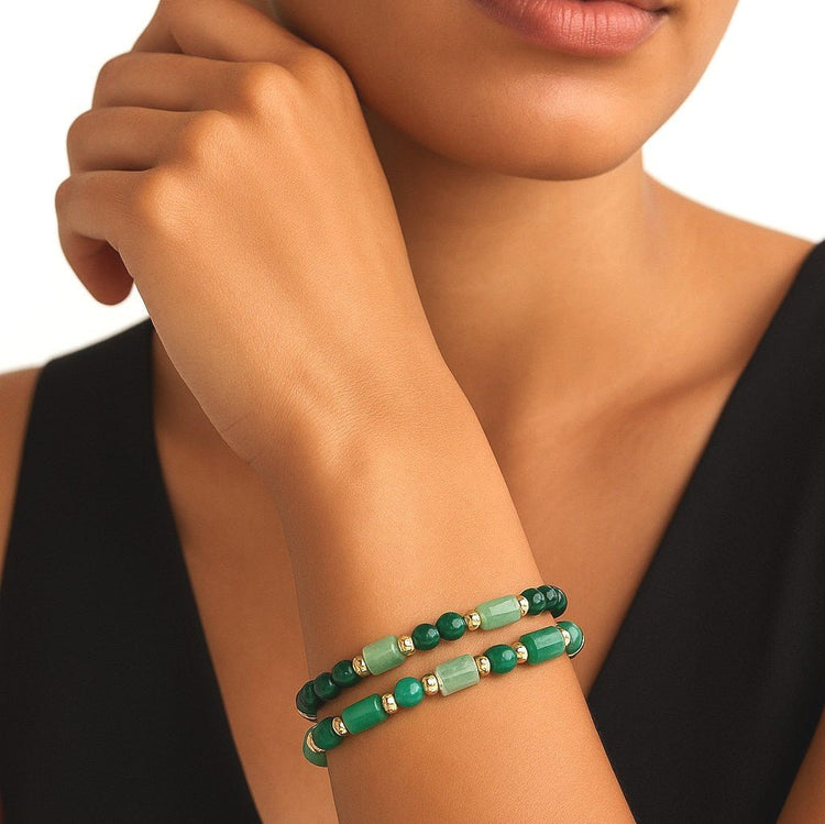 Green Aventurine & Quartz 2 Bracelet Set - Leila Jewels