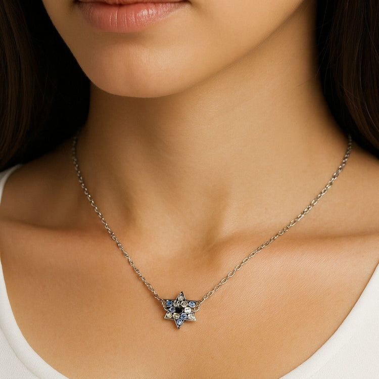 Blue and White Star of David Necklace - Leila Jewels