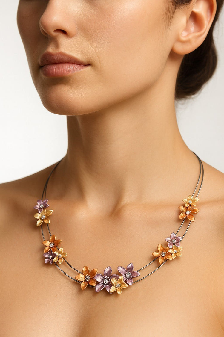 Enamel Flowers Necklace - Leila Jewels