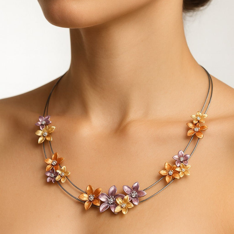 Enamel Flowers Necklace - Leila Jewels