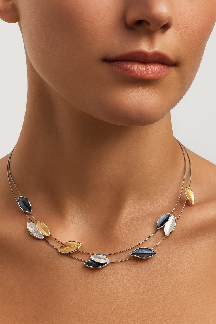 Enamel Leaves Necklace - Leila Jewels
