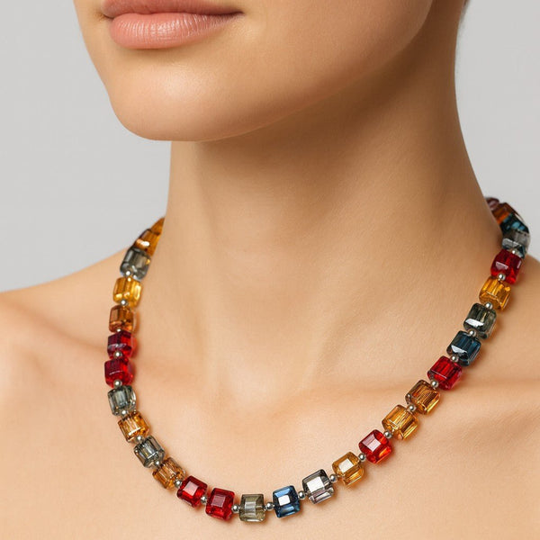 Colorful Crystal Cubes Necklace - Leila Jewels
