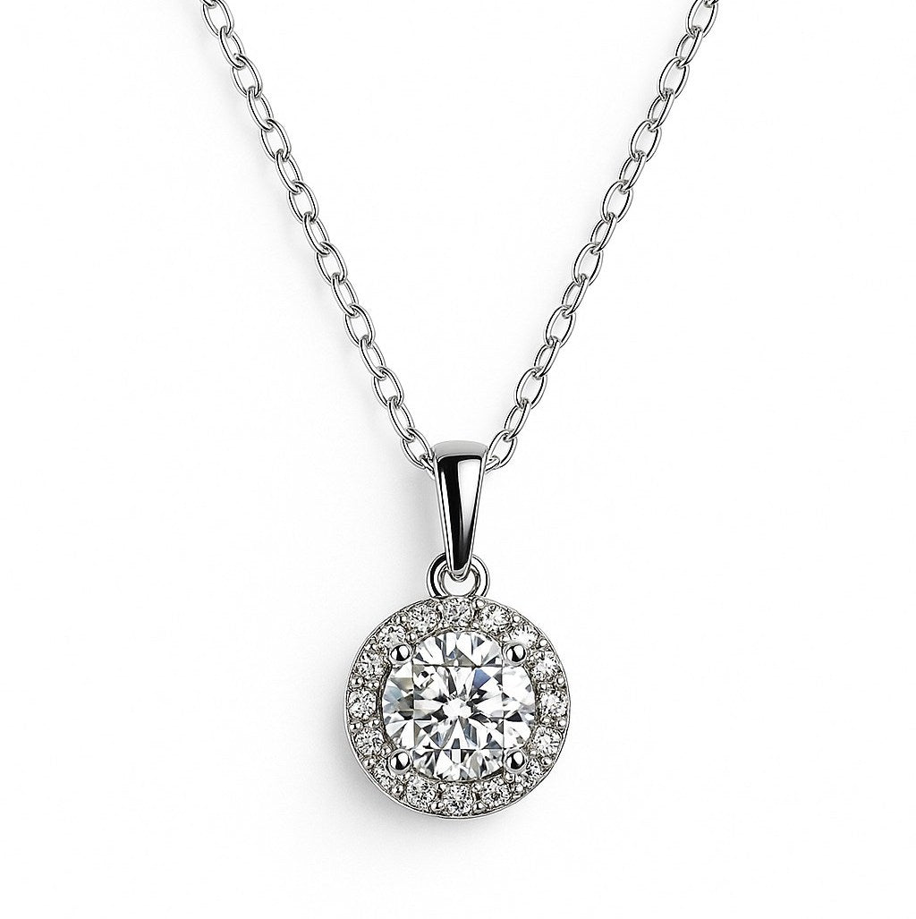 Sterling Halo Pendant Necklace - Leila Jewels