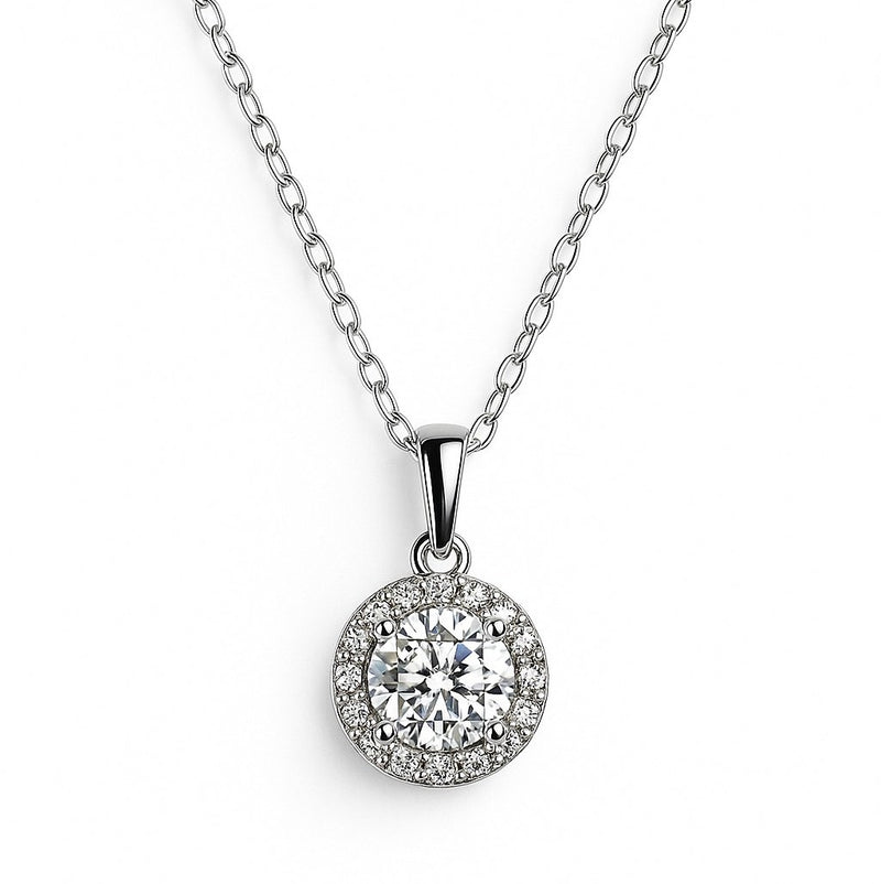 Sterling Halo Pendant Necklace - Leila Jewels