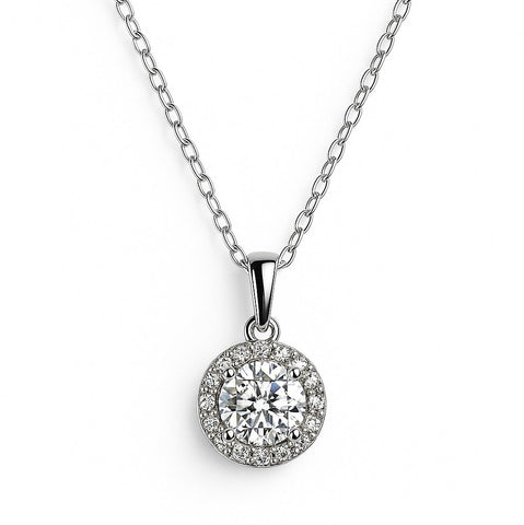 Sterling Halo Pendant Necklace - Leila Jewels