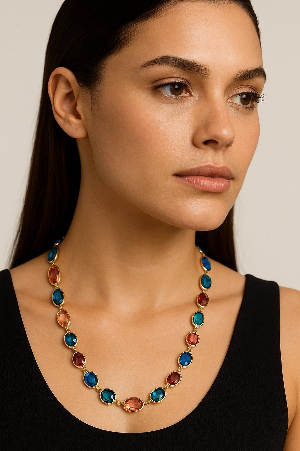 Long Multicolor Crystal Necklace - Leila Jewels