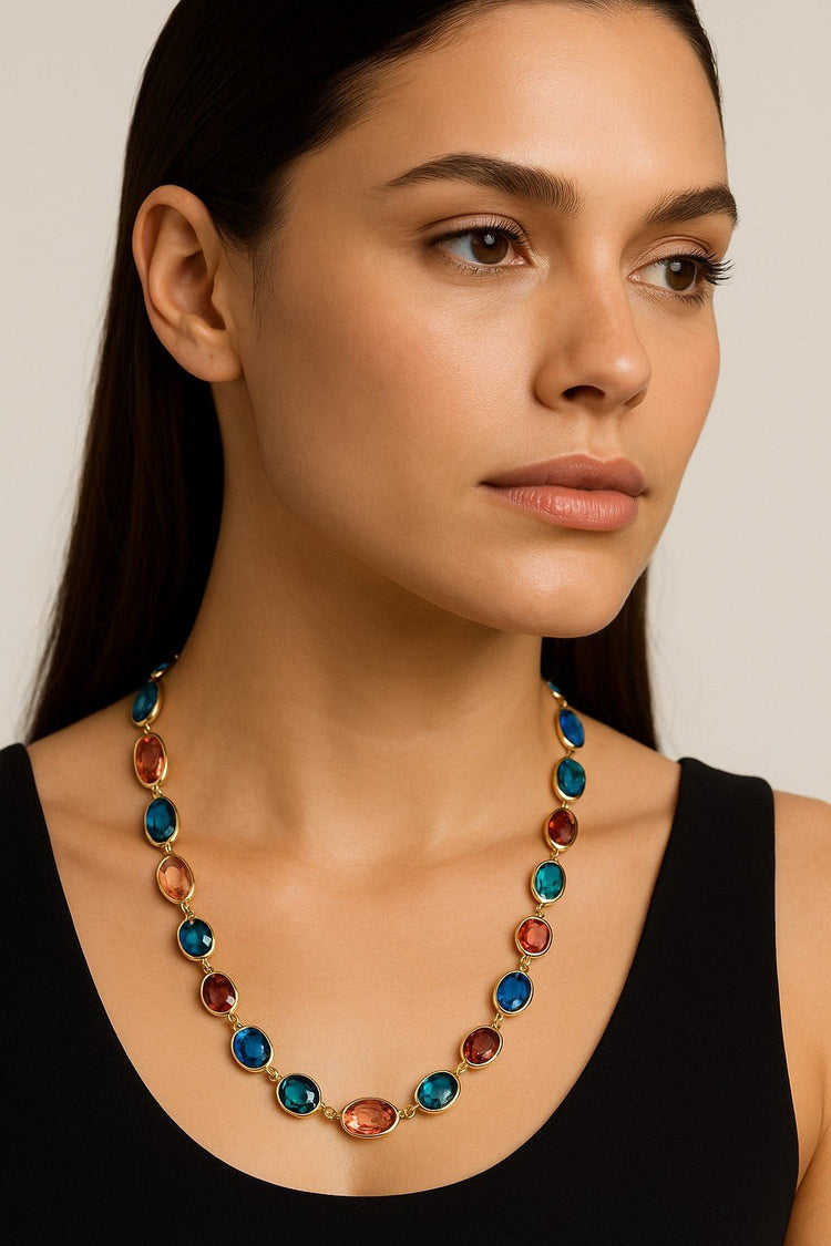 Long Multicolor Crystal Necklace - Leila Jewels