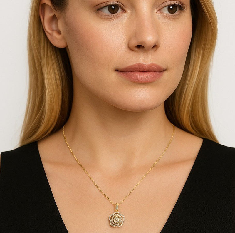 Sterling Pavé Rose Necklace - Leila Jewels