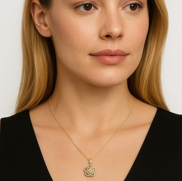 Sterling Pavé Rose Necklace - Leila Jewels