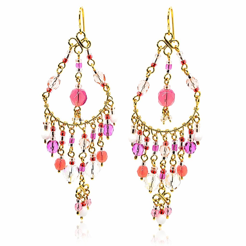 Handmade Beaded Chandelier Earrings - Pink Pastel - Leila Jewels