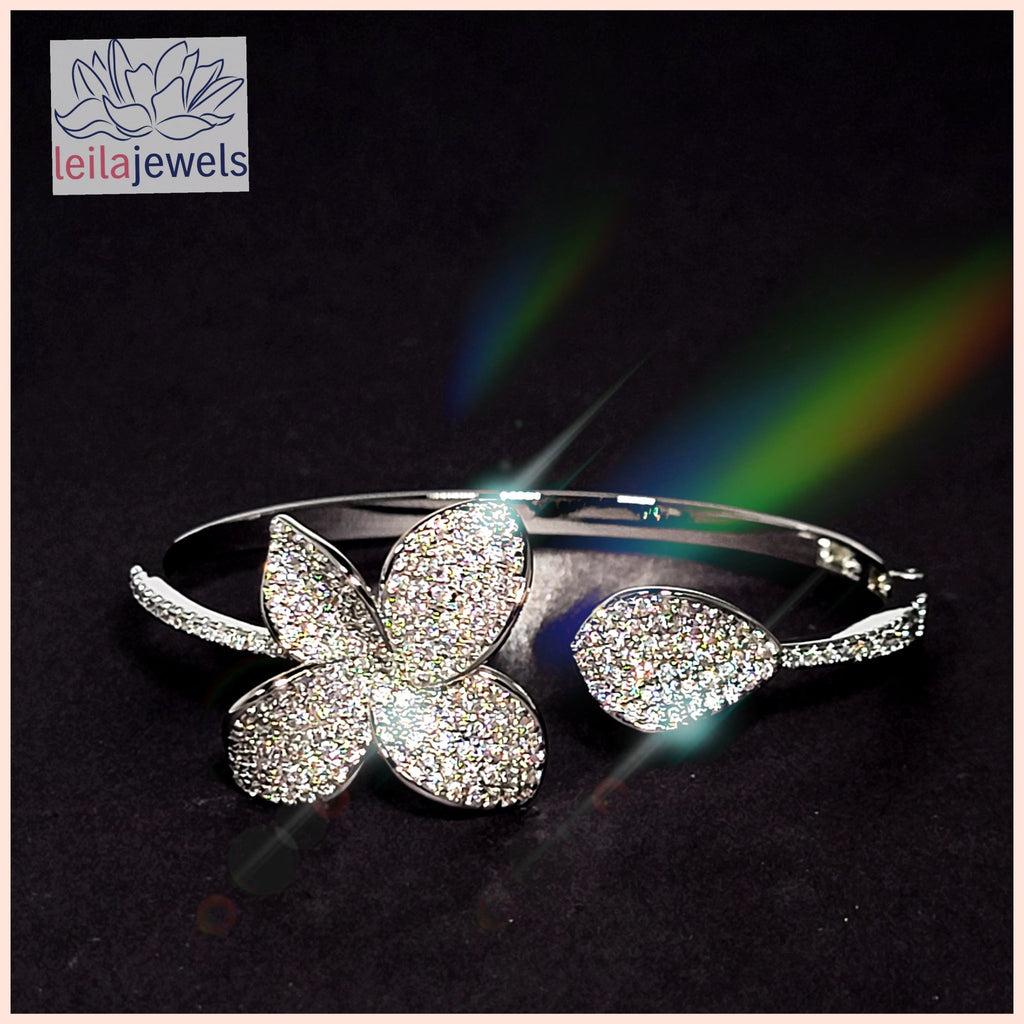 Pavé Flower Open Cuff - Leila Jewels