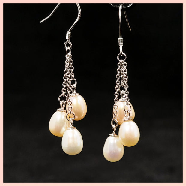 Pink pearl triple dangle earrings Leila Jewels