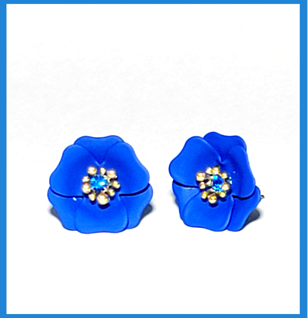blue flower stud earrings leila jewels