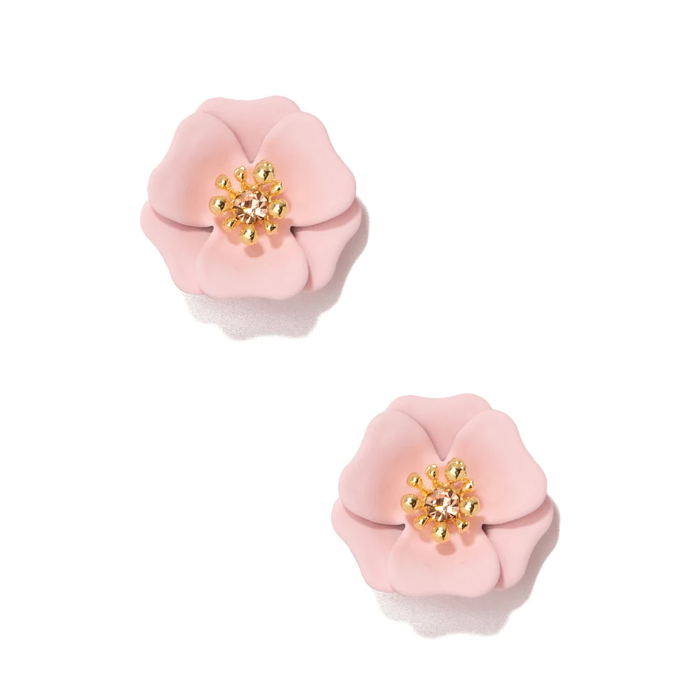 pink flower stud earrings leila jewels