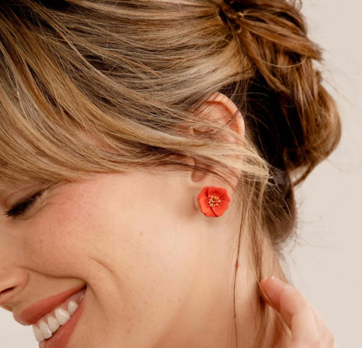 flower earrings on woman leila jewels