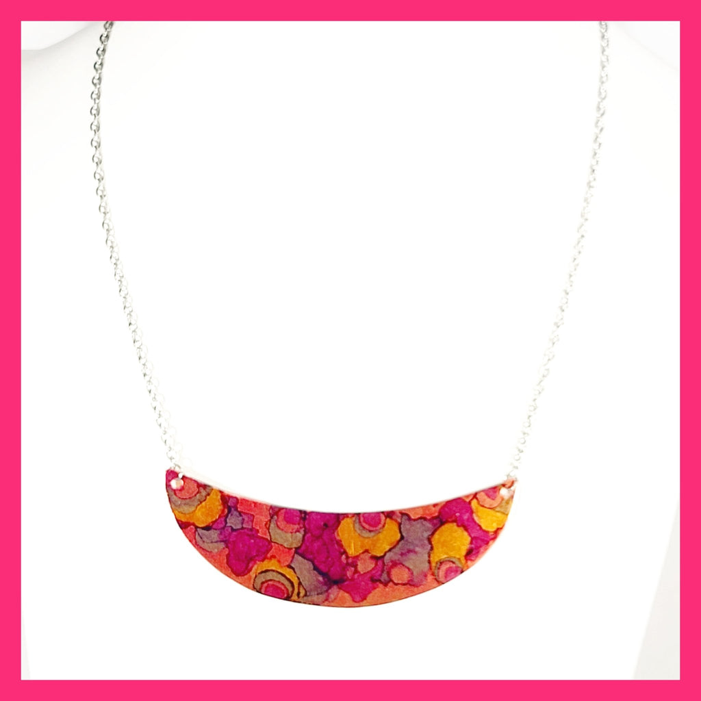 alcohol ink crescent necklace