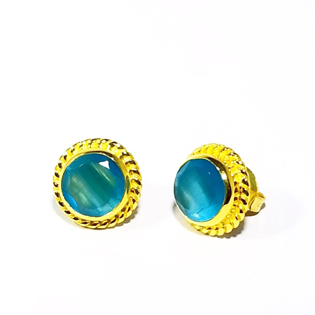 Aqua Blue Stud Earrings - Leila Jewels
