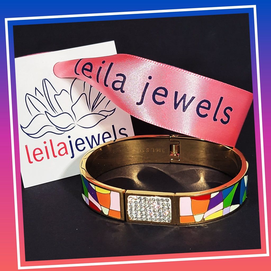 Colorful Enamel and Pavé Bangle - Leila Jewels
