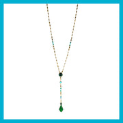 Dark Aqua Crystal "Y" Necklace - Leila Jewels
