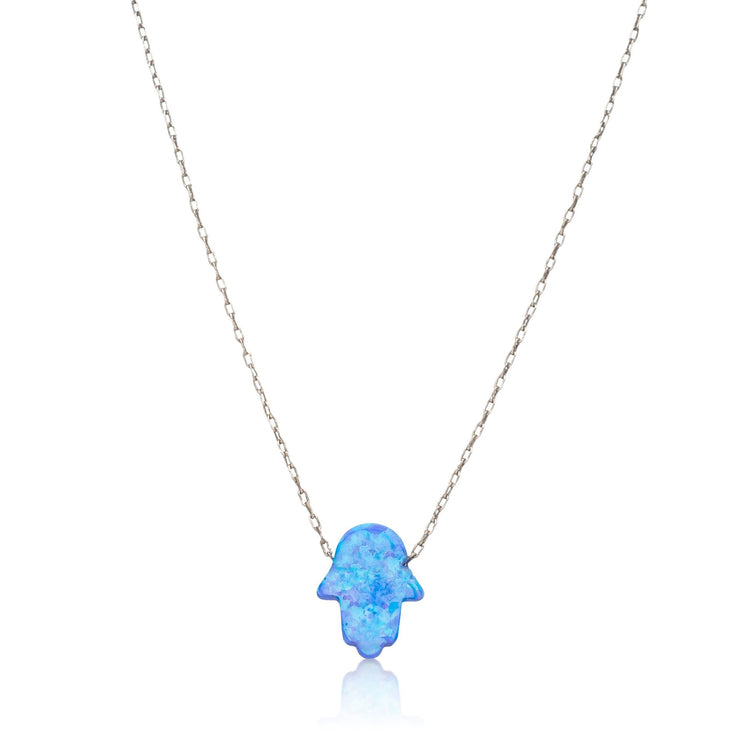 opal hamsa necklace blue