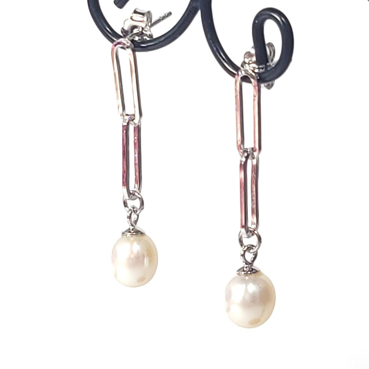 pearl paperclip earrings silver