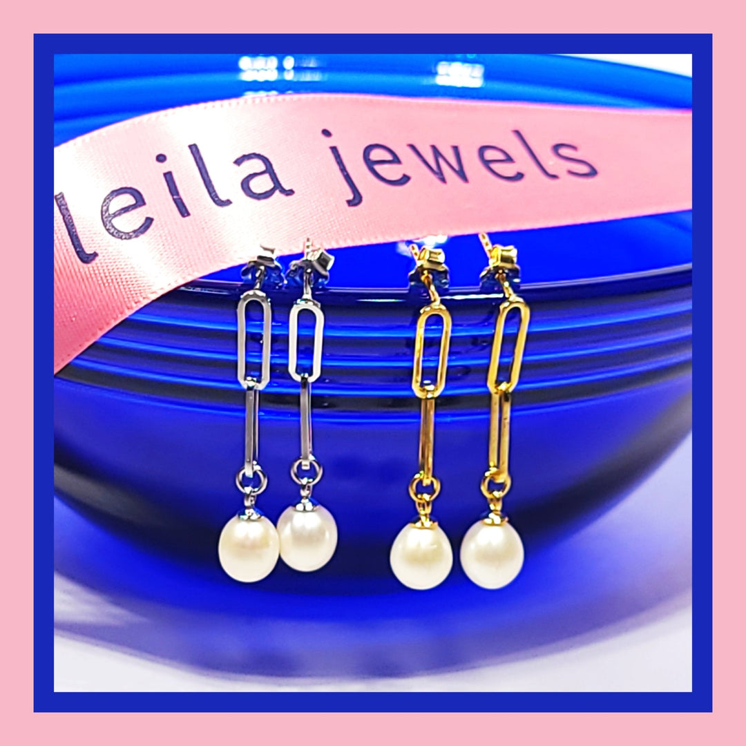 Pearl Paperclip Earrings - Leila Jewels