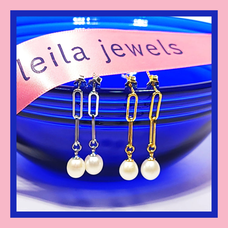 Pearl Paperclip Earrings - Leila Jewels