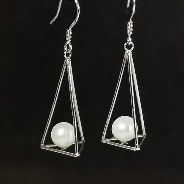 pearl pyramid cage earring
