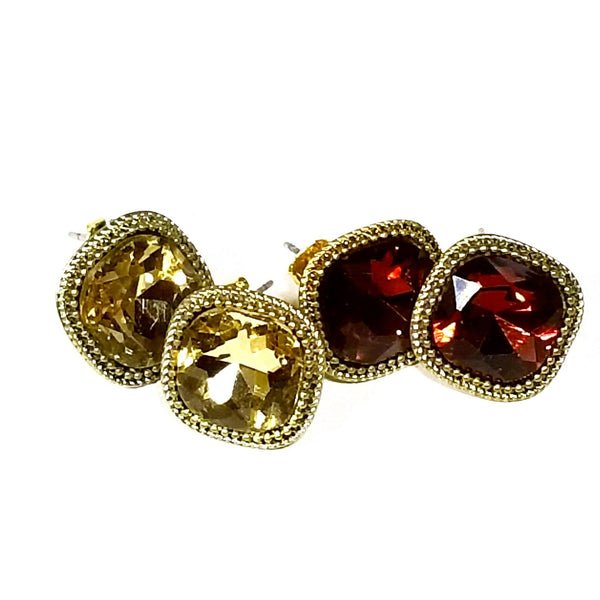 square crystal stud earrings