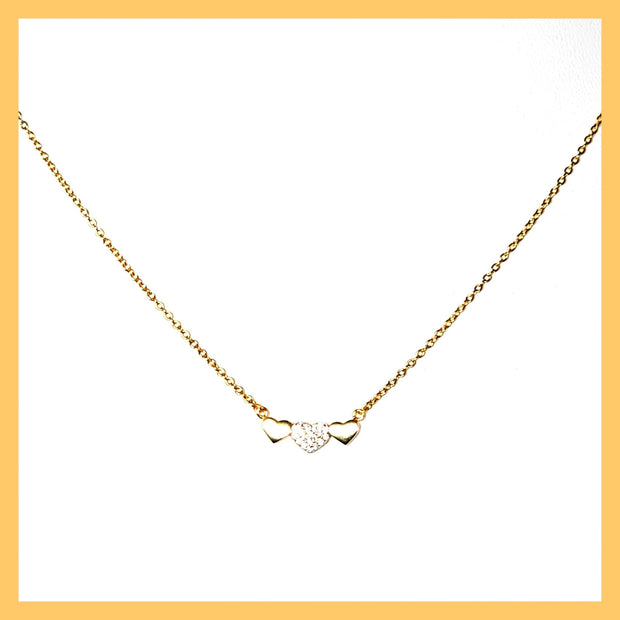 sterling pave tri-heart necklace gold