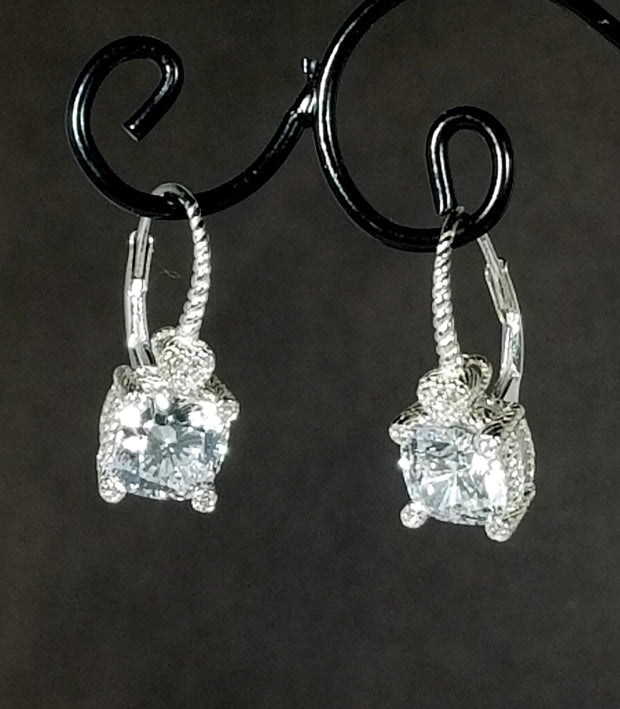sterling silver 8mm square drop earrings