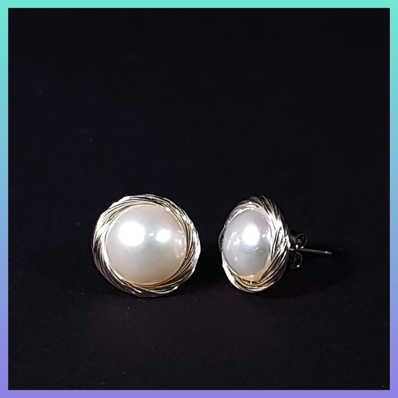 wire wrapped pearl earrings