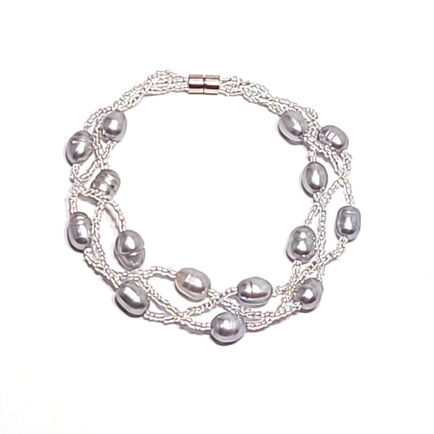 woven pearl bracelet silver