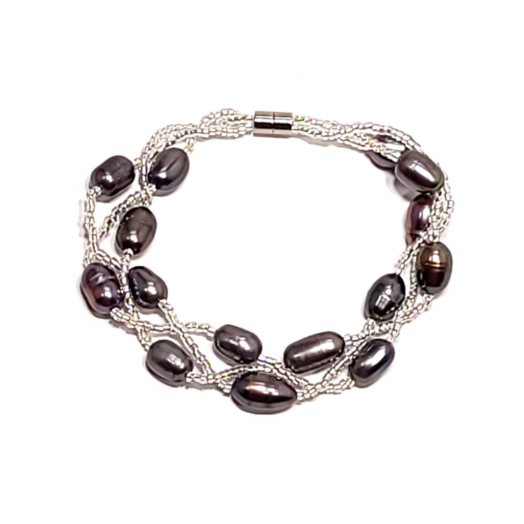 woven pearl bracelet dark gray