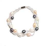 woven pearl bracelet gray/pink/white