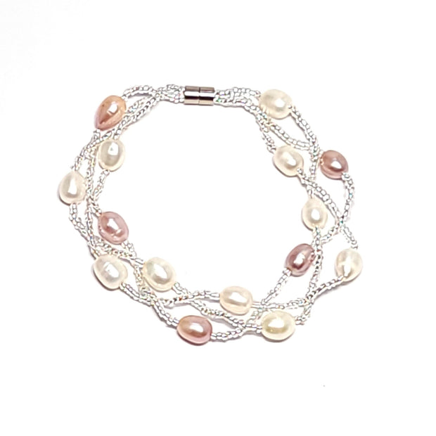 woven pearl bracelet pink/white