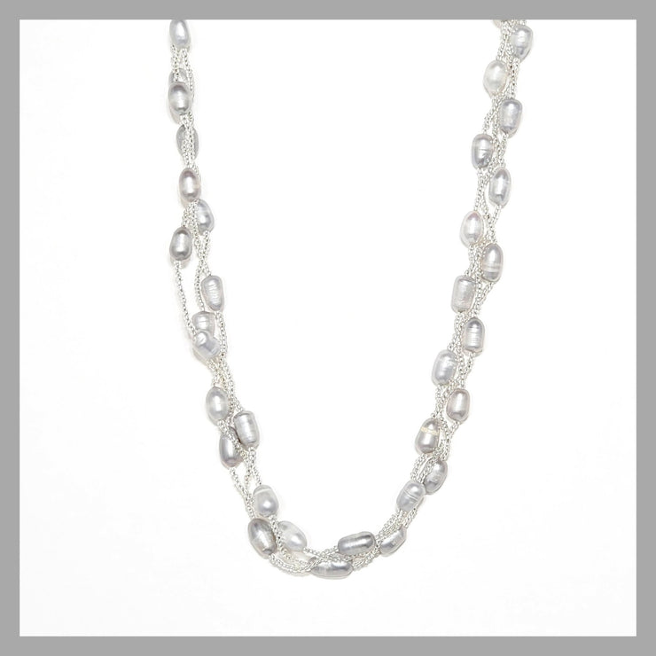 woven pearl necklace silver gray
